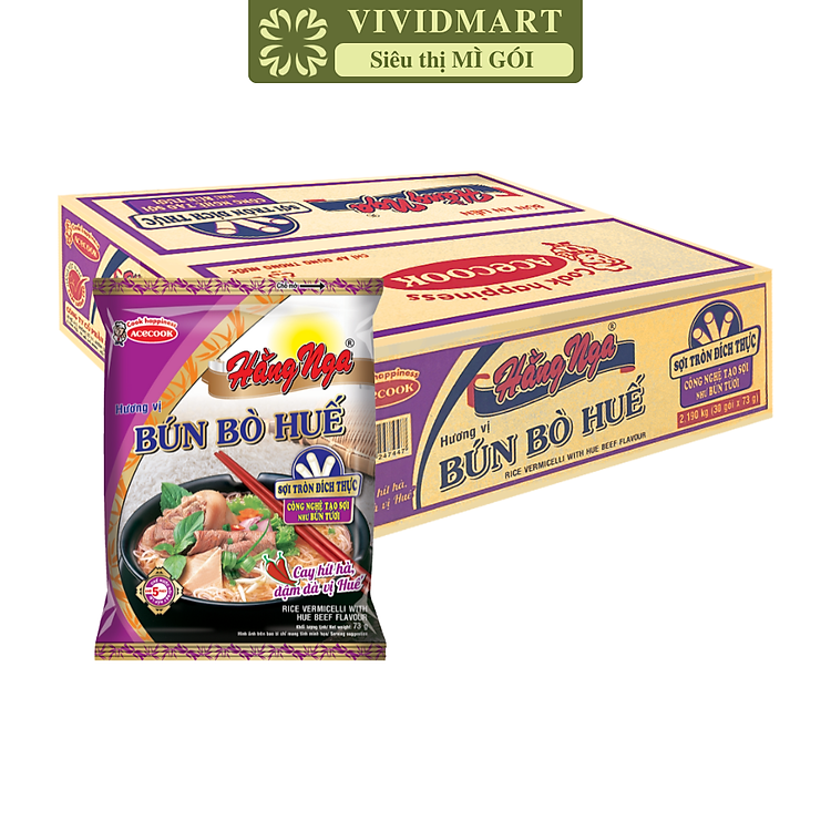ACECOOK - Bún bò Huế Hằng Nga, Hằng Nga Bún bò Huế, Bún Hằng Nga hương vị Bún bò Huế, Bún bò Acecook (73g/gói)