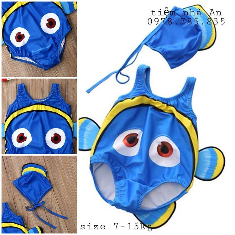 đồ bơi bé gái , bé trai cá hề nemo có vây ngộ nghĩnh màu xanh dương , đồ bơi 1 mảnh cho bé - tiệm nhà AN