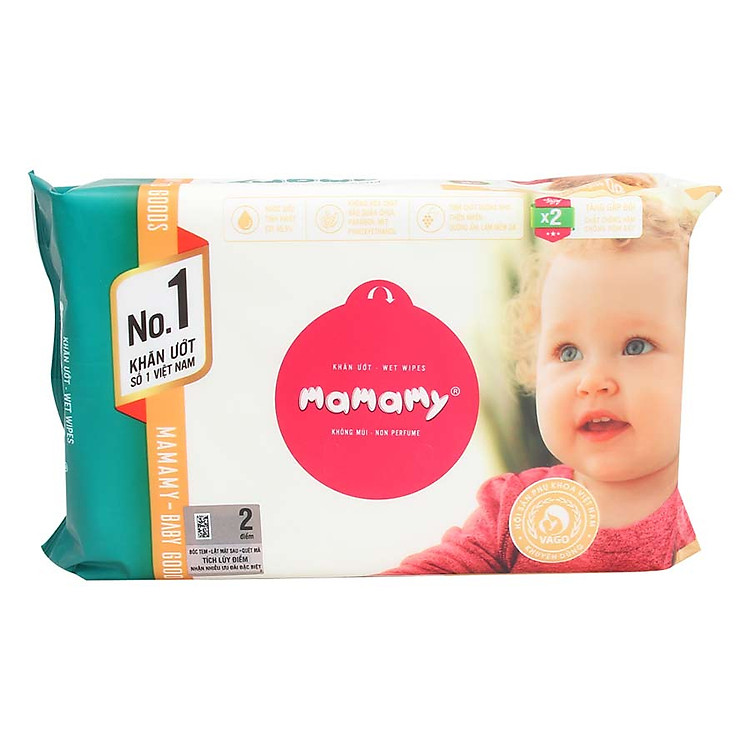 Khăn Ướt Kháng Khuẩn An Toàn Cho Bé Mamamy Không Nắp, Không Mùi - Xanh (80 Tờ)