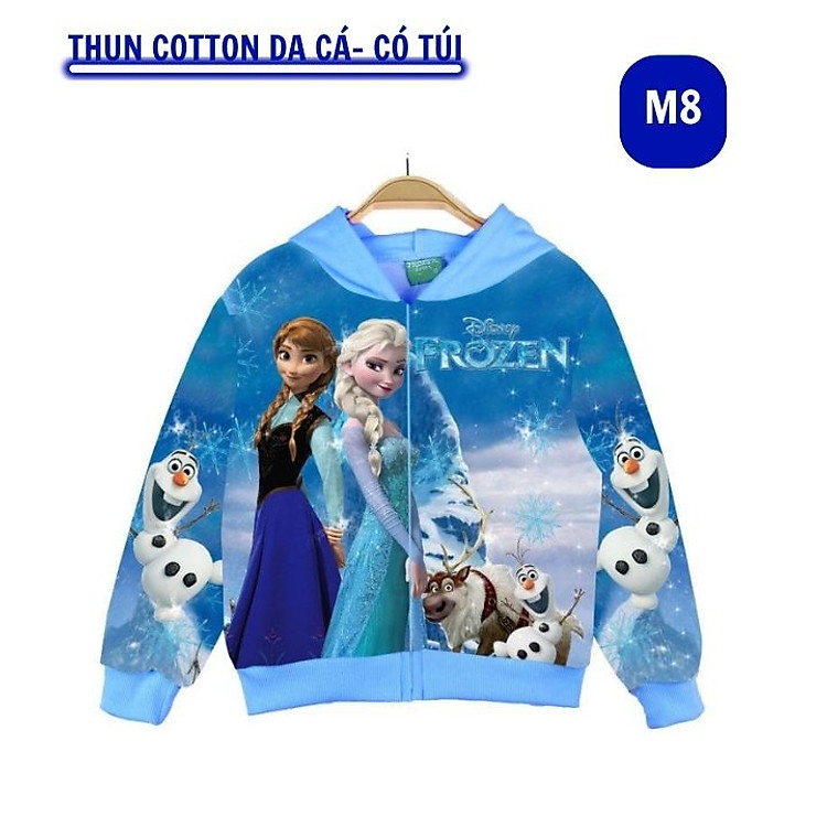 Áo khoác bé gái hình elsa từ 10-43kg. Ao chống nắng chất liệu thun da cá thấm hút mồ hôi - HuongNhien