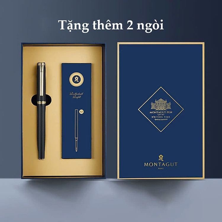 Bút ký Pháp vân chìm MONTAGUT KHẮC TÊN Miễn Phí 2006 vỏ kim loại đồng mực xanh B220