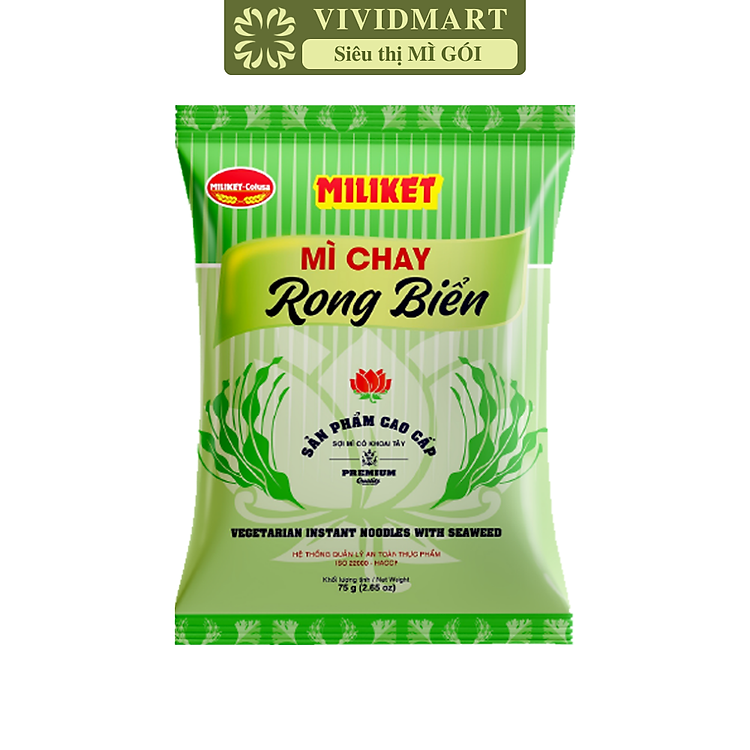 COLUSA - Mì chay Miliket hương vị Rong biển, Mì chay rong biển Miliket, Mì Miliket chay rong biển (75g/gói)