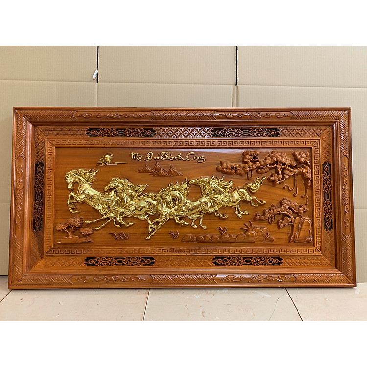 Tranh gỗ mã đáo thành công - gỗ hương đỏ