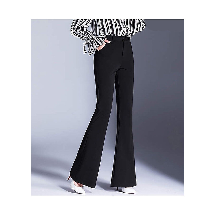 Quần dài thun lưng cao 2 túi ống loe