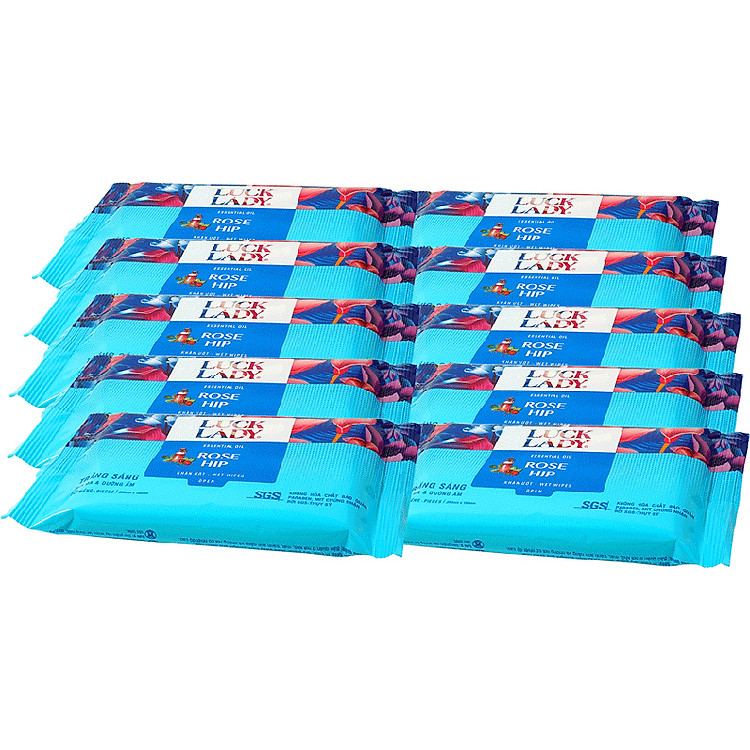 Combo 10 Gói Khăn Ướt Luck Lady Rose Hip Oil (10 Tờ/ Gói)