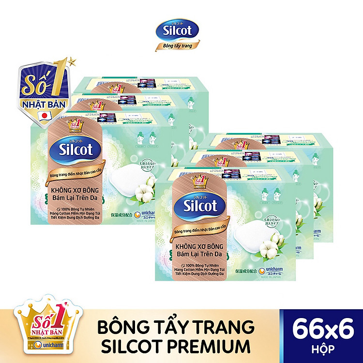 Combo 6 hộp bông tẩy trang cao cấp Silcot Premium 66 miếng/hộp