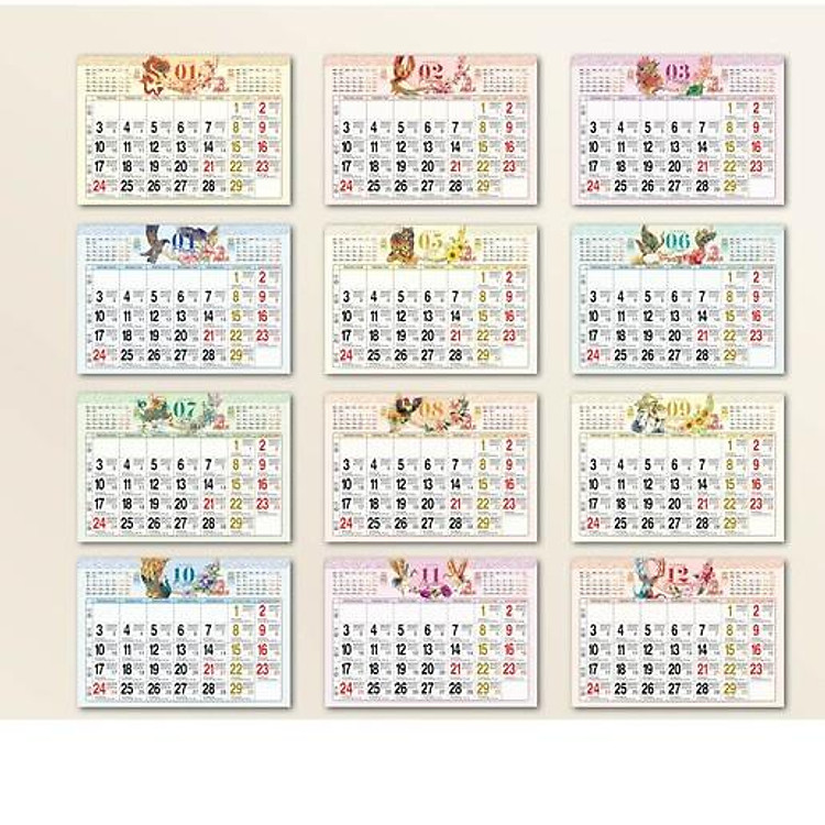 Lịch tết 2022 Lịch treo tường 12 tờ 30x40cm mỗi tháng là 1 tờ 12 tháng LỘC TÀI PHÚ QUÝ