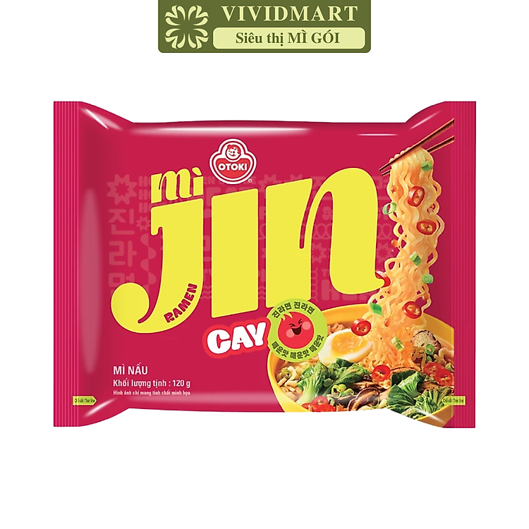 OTOKI - Mì nấu Jin hương vị Cay, Mì nấu Jin cay, Mì Jin nấu hương vị cay, Mì ăn liền Jin Ottogi (120g/gói)