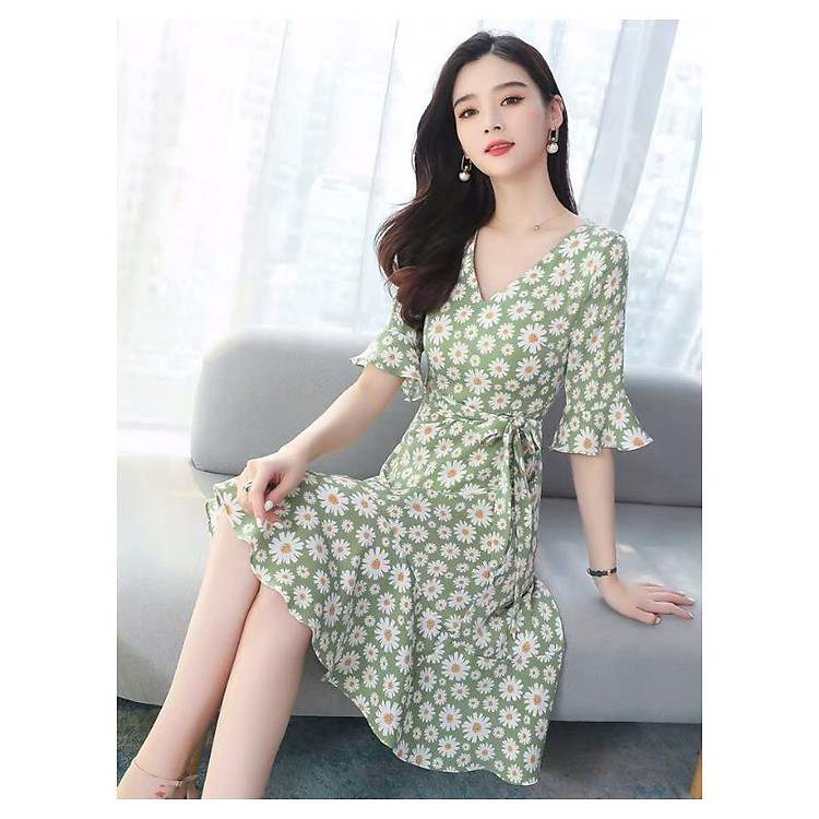 Đầm xòe hoa cúc dự tiệc cao cấp size từ 38 đến 71kg
