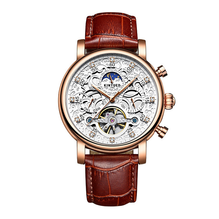 Đồng hồ cơ nam Kinyued JYD-J026 họa tiết dây da chạy full kim - Fullbox chính hãng