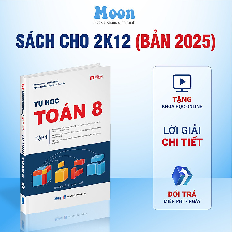 Sách Tự Học Toán Lớp 8 - chương trình sách giáo khoa mới kết nối tri thức, cánh diều, chân trời sáng tạo Moonbook