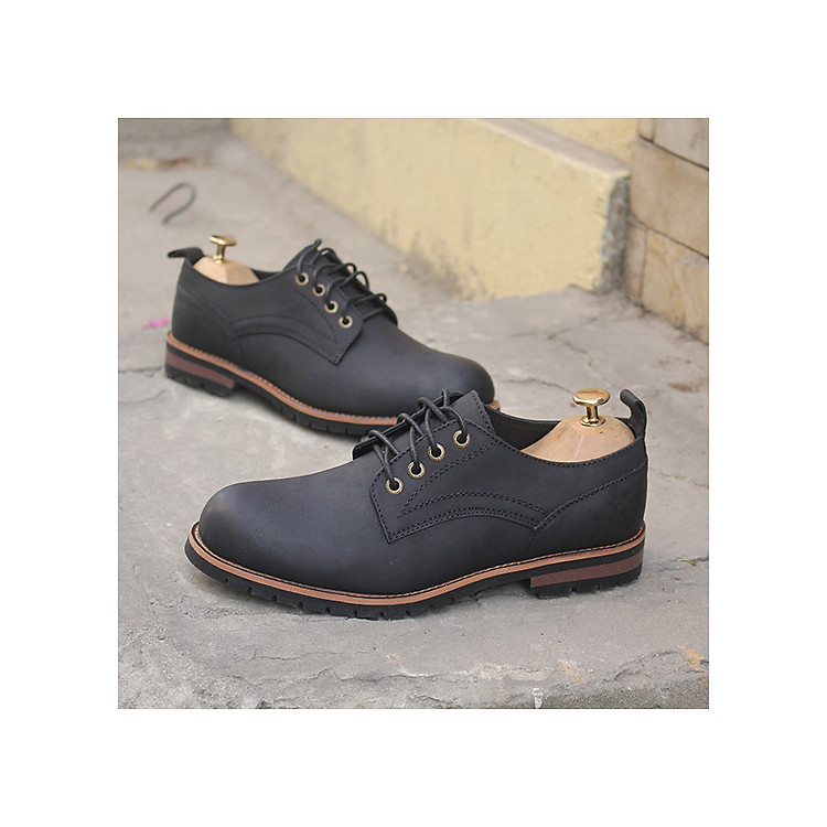Giày nam cao cấp da bò Kingman Men822 đen sáp chính hãng Menup