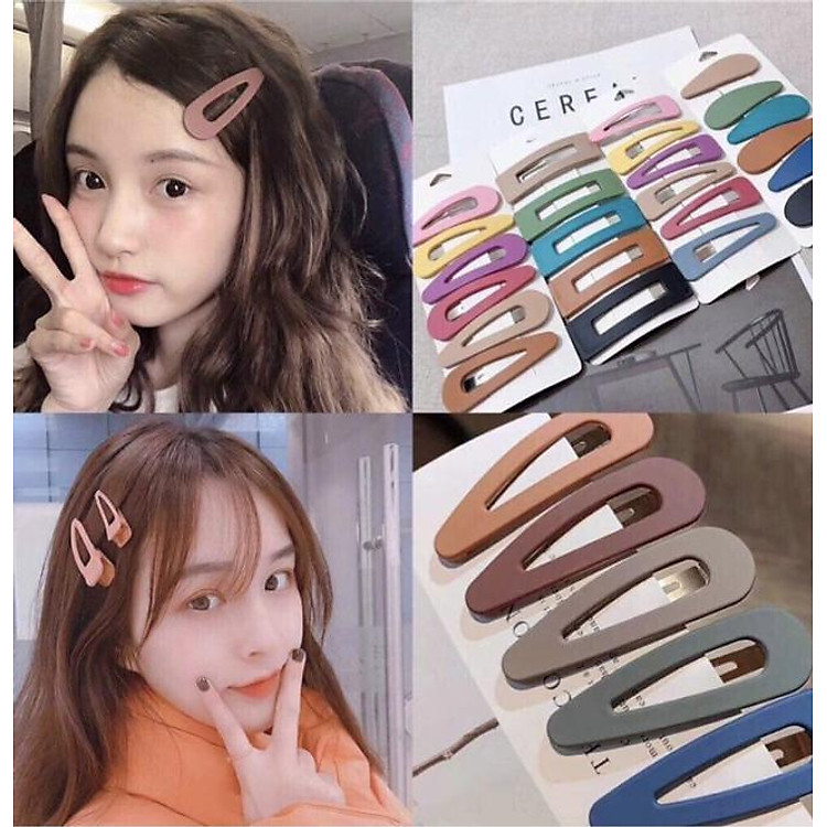 Kẹp tóc oval màu nhám trơn - set 2 màu bất kì