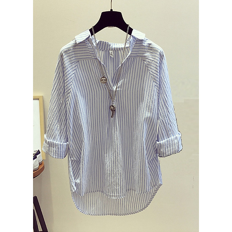 Sơ mi nữ kẻ sọc cổ bẻ chữ V sm21