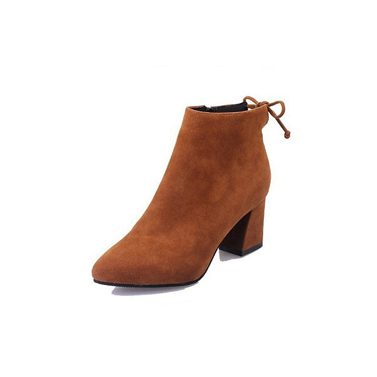 Giày Bốt Nữ Da Lộn Gót Cao 6CM Khóa Kéo Bên Hông 3Fashion - MSP 3057 - Nâu