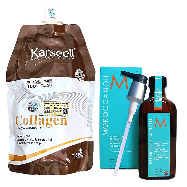Combo túi ủ tóc Collagen Karseell 500ml tặng chai tinh dầu dưỡng tóc Moroccanoil Treatment 100ml - Chính hãng