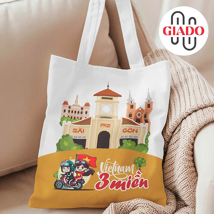 Túi canvas GIADO, túi vải bố, túi tote mẫu Việt Nam 3 miền Sài Gòn - Nhiều kích thước và màu sắc