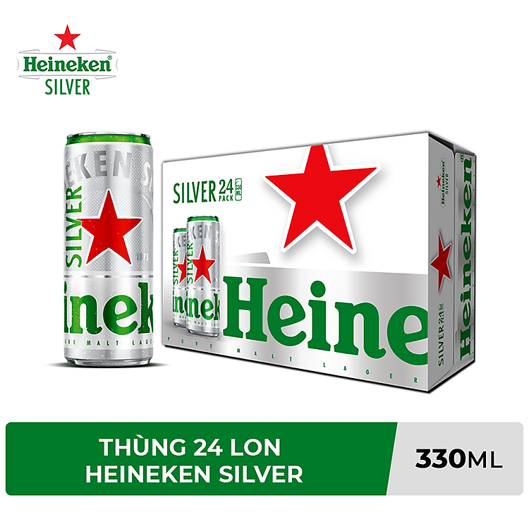 Thùng 24 lon cao Heineken Silver (330ml/lon)