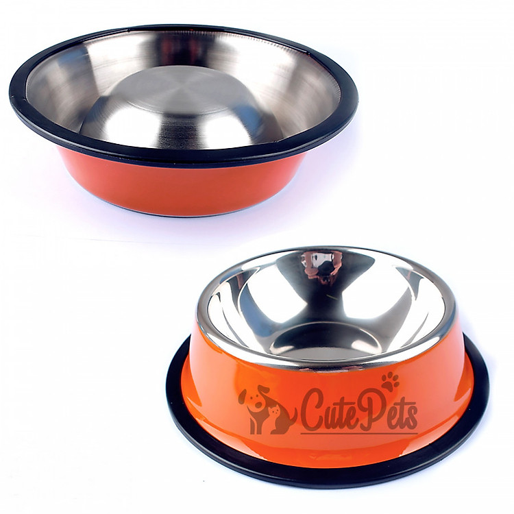 Bát ăn inox in họa tiết cho chó mèo size 22cm - Giao màu ngẫu nhiên
