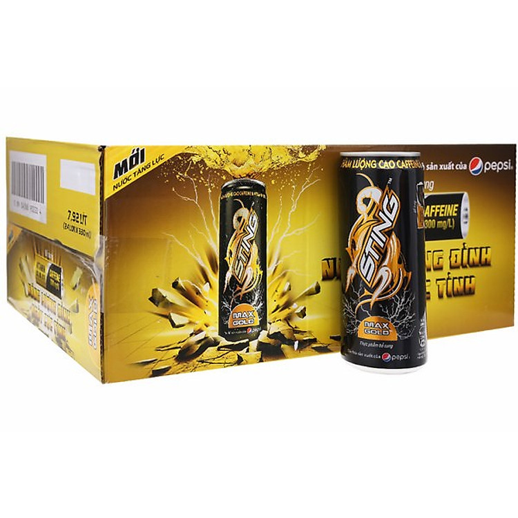 Thùng 24 Lon Nước Giải Khát Sting Max Gold Sleek 330ml