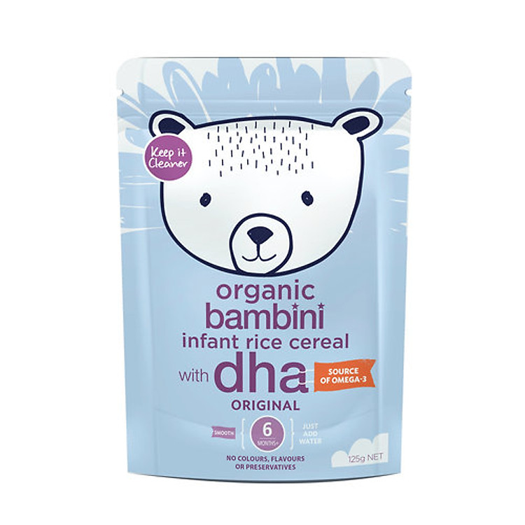 Bột ăn dặm hữu cơ Bambini Organic vị Gạo bổ sung DHA(Omega 3) - (trẻ từ 6 tháng)