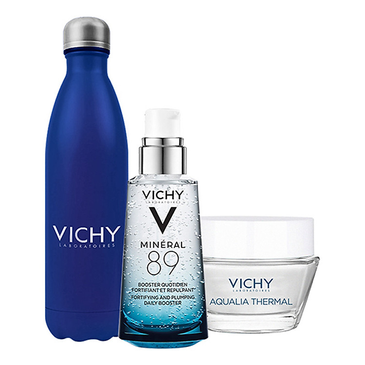 Bộ Sản Phẩm Dưỡng Chất Giàu Khoáng Chất Vichy Mineral 89 (50ml) + Kem Dưỡng Vichy Aqualia (15ml) Và Bình Đựng Nước Vichy