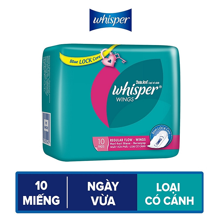 Băng Vệ Sinh Whisper Wings Có Cánh Ngày Vừa (Gói 10 Miếng)
