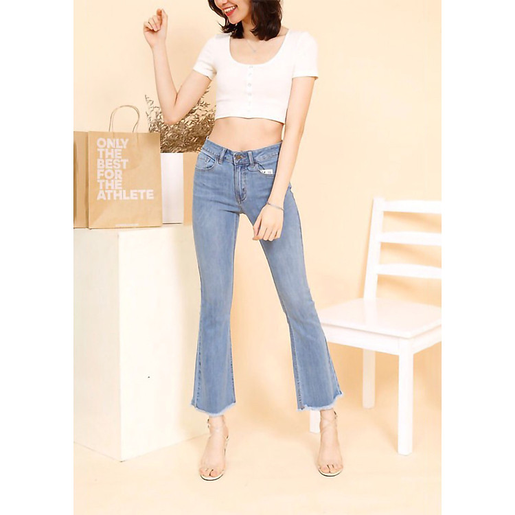 Quần jean nữ ống loe 9 tấc lai tưa