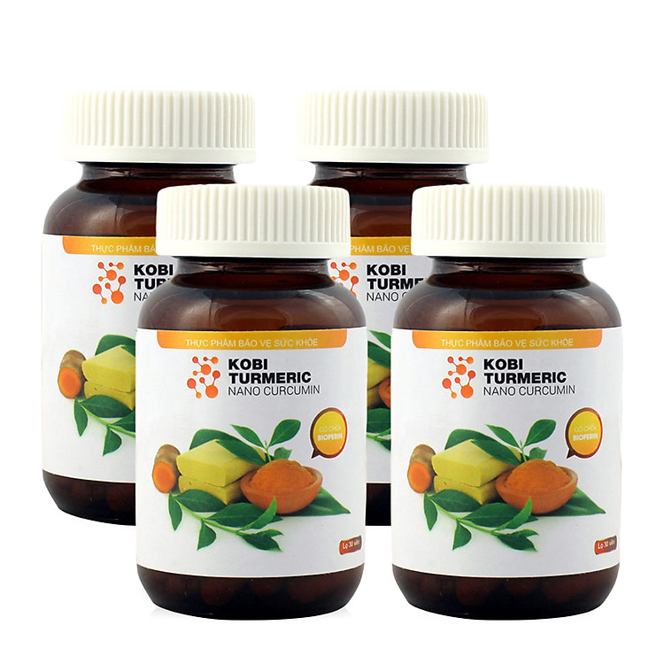 Combo 4 lọ thực phẩm chức năng tinh bột nghệ Kobi Turmeric Nano Curcumin 30 viên/lọ