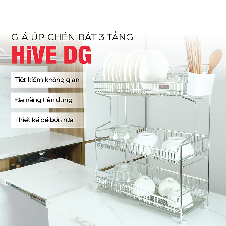 Kệ Chén Bát DG 3 Tầng HiVE Cao Cấp