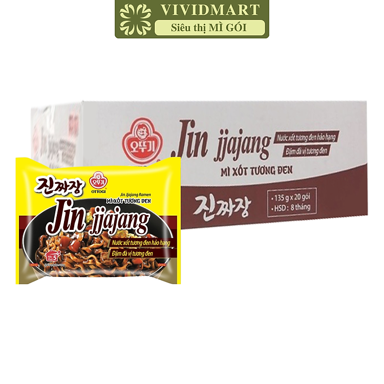 OTTOGI - Mì nấu Jin Jjajang hương vị trộn Xốt tương đen, Mì Sốt tương đen Jin, Mì trộn Jin Jjajang (135g/gói)