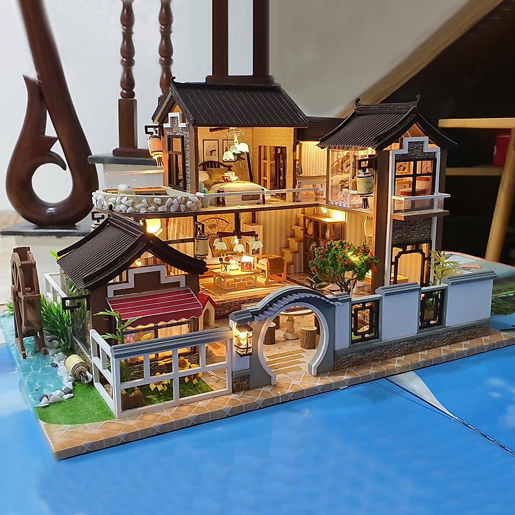 Mô hình nhà DIY Doll House Dream in Ancient Town Kèm Đèn LED và MICA chống bụi