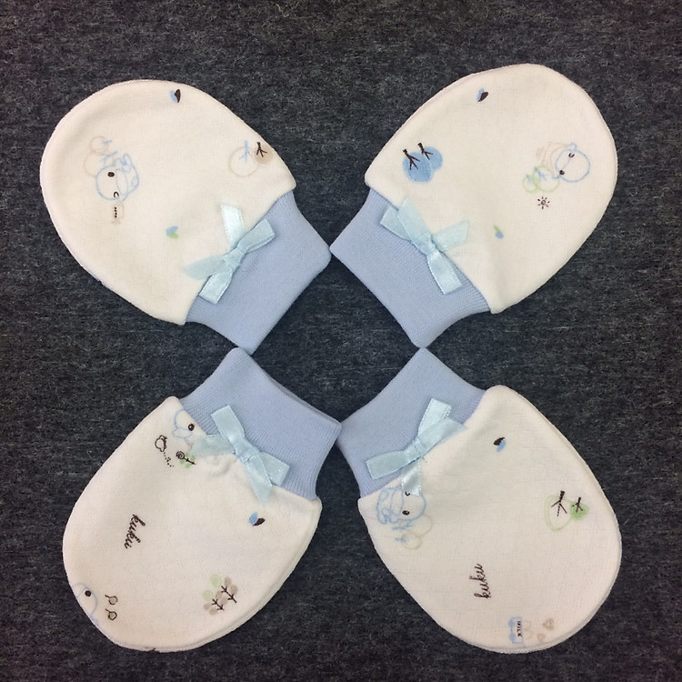 Bao tay cho bé sơ sinh set 2 cặp màu xanh Kuku - KU2308X