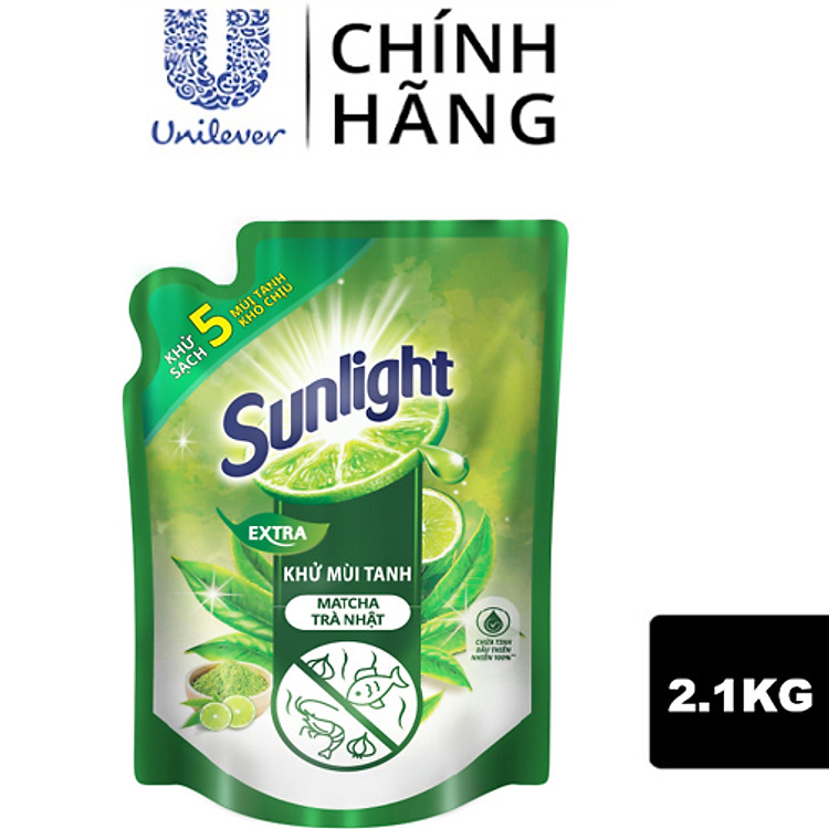 Nước Rửa Chén Sunlight Khử mùi tanh Matcha Trà Nhật túi 2.1kg