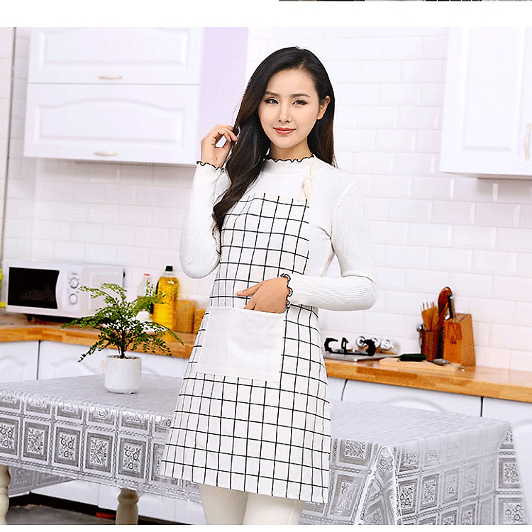 Tạp dề nội trợ dạng yếm kẻ Caro có túi, chống nước, chống dầu mỡ siêu tiện dụng