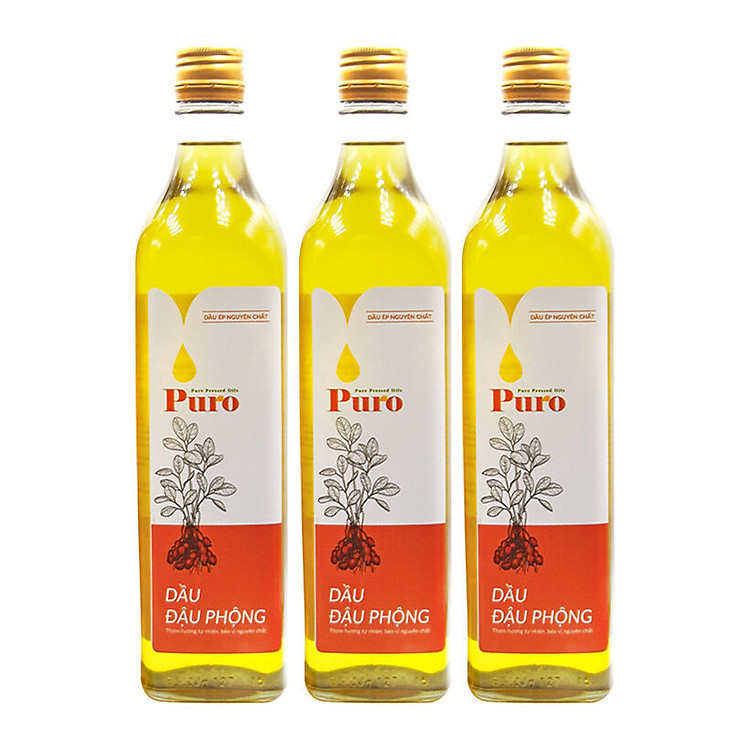 Combo 3 Chai Dầu Đậu Phộng Nguyên Chất 100% Thương Hiệu Puro - 500ml - Sản Phẩm Dành Cho Mọi Nhà - Hàng Chính Hãng.