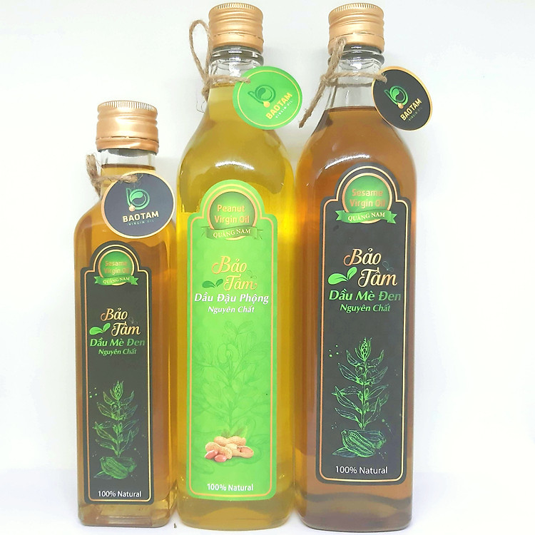Combo Dầu Mè đen 250mL, 500mL và Dầu Phộng 500mL Nguyên Chất Bảo Tâm