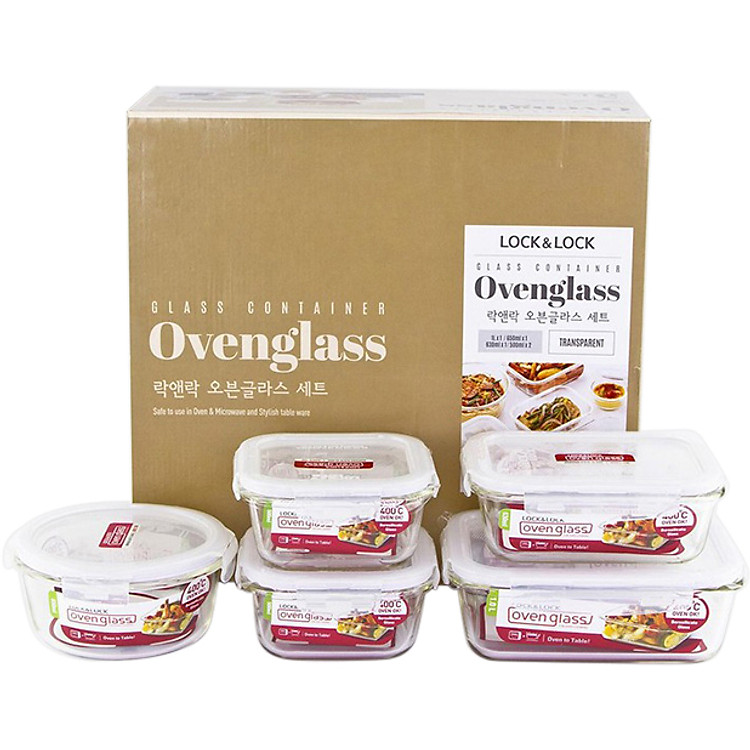 Bộ 5 Hộp Thủy Tinh Lock&Lock Euro LLG214S5 (LLG214x2, LLG428x1, LLG831x1, LLG445x1)