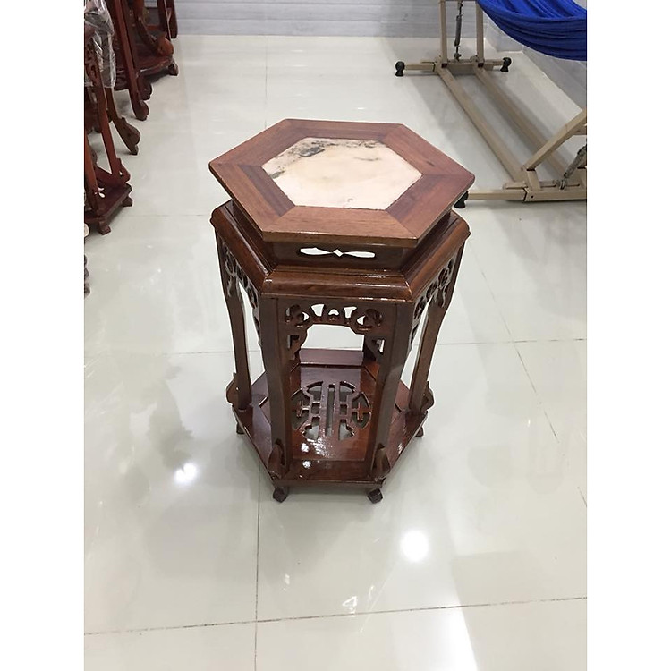 Ghế đôn lục giác cao 50cm, mặt ghế 32cm, kết hợp giữa gỗ và đá