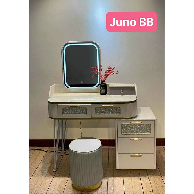 Bàn trang điểm BB Juno Sofa bọc da mặt kính gương led cảm ứng