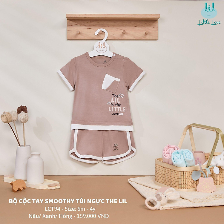 Bộ quần áo cộc tay chất smoothy siêu mềm mịn, túi ngực dành cho bé LiL Little Love LCT94