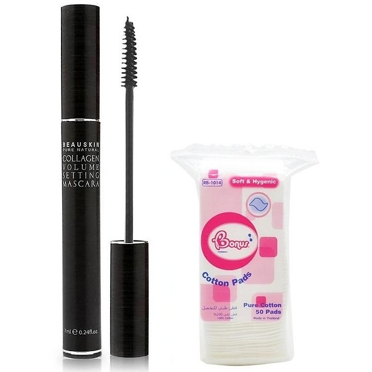 Combo 1 mascara chuốt mi siêu dầy siêu dài không lem không trôi Beauskin Hàn quốc cao cấp + 1 bông tẩy trang ( 50 miếng)