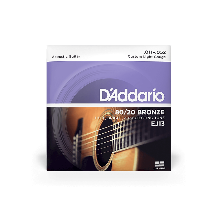 Bộ dây đàn Guitar Acoustic - D'Addario EJ13 - 80/20 Bronze, Custom Light Gauge 11-52 - Hàng chính hãng