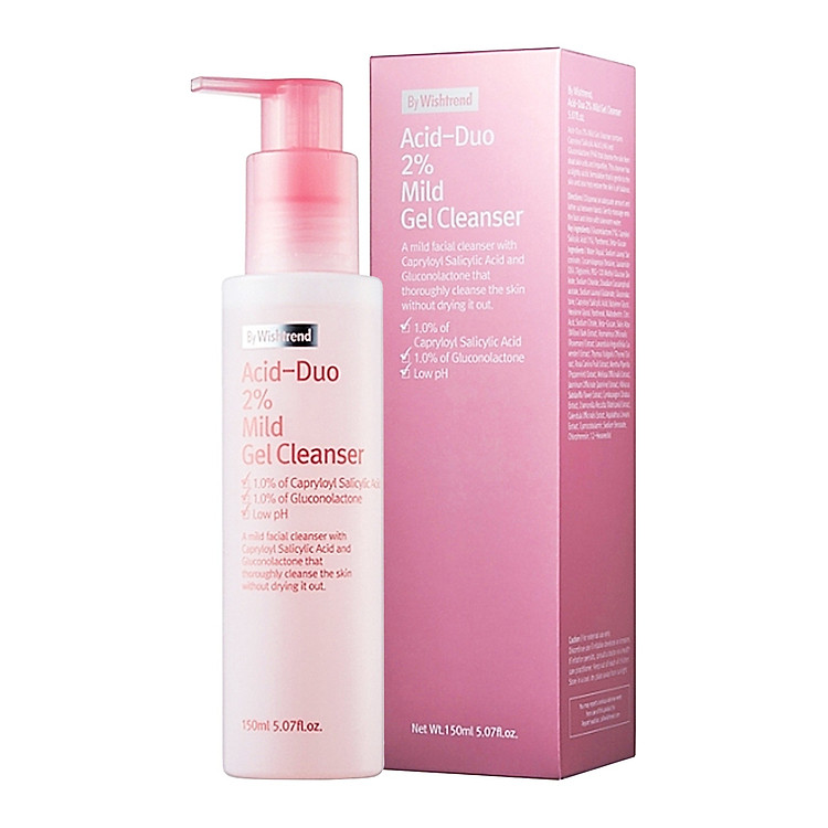 Sữa rửa mặt dạng gel cho da dầu dầu nhờn, da mụn By Wishtrend Acid - Duo 2% Mild Gel Cleanser 150ml