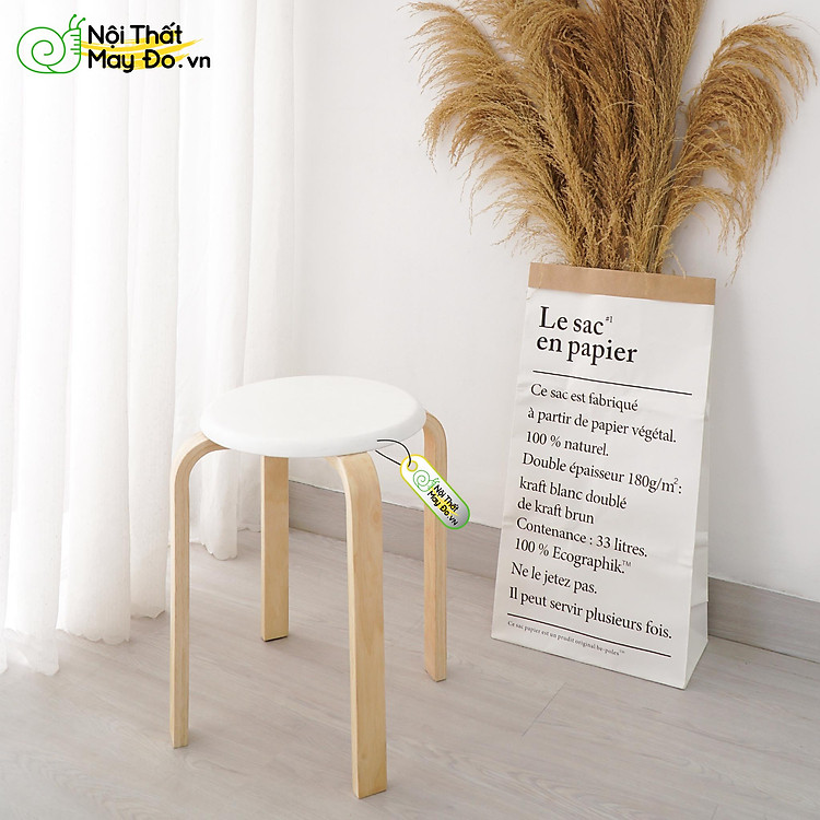 Ghế Đôn - Pin Stool - Thiết Kế Chân Trụ Cách Điệu Sang Trọng - Lắp Ráp Đơn Giản - Màu Trắng