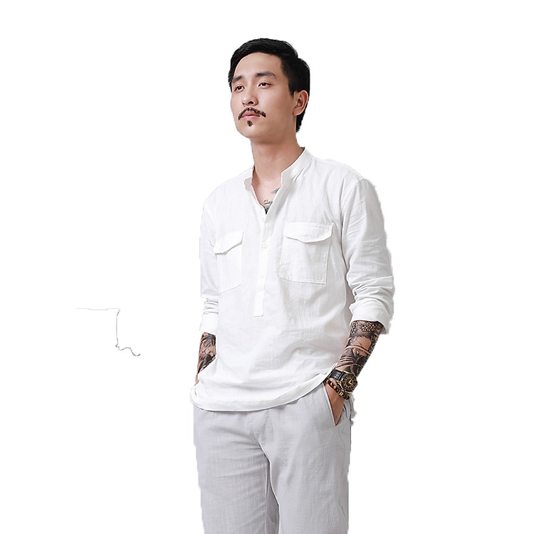 Áo Đũi Nam Cổ Tàu 2 Túi Hộp ROUGH