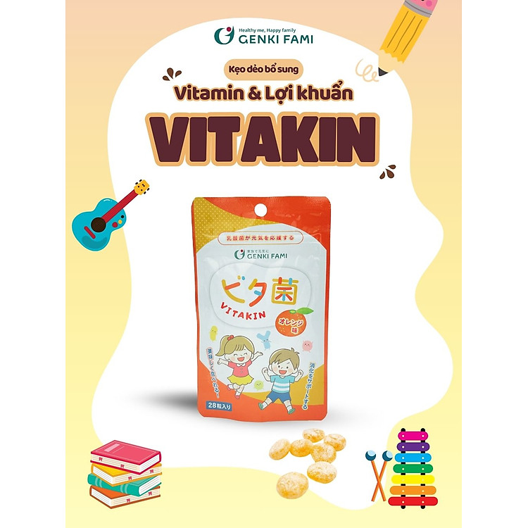 Kẹo Dẻo Vị Cam Bổ Sung Vitamin và Lợi Khuẩn Genki Fami Nhật Bản