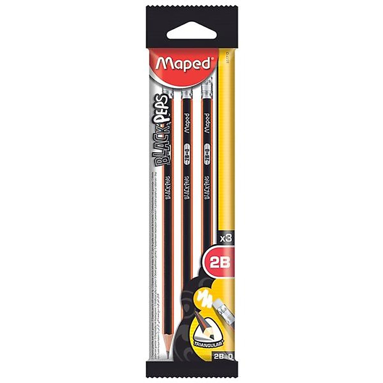 Vỉ Chì Đen 2B Maped Có Gôm (3 cây)