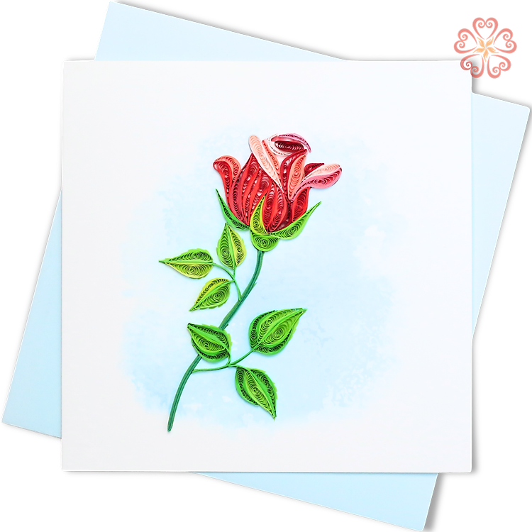 Thiệp Giấy Xoắn Nghệ Thuật - Hoa Hồng Đỏ - Red Rose - Flowers - 15 x 15 - VN2XM115D65NN