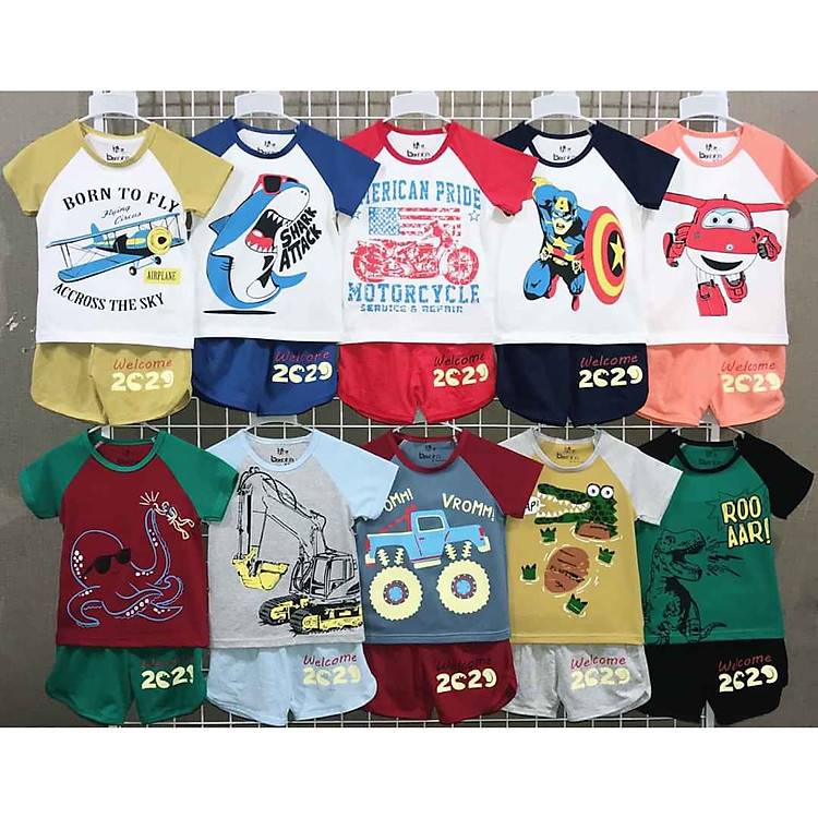 Combo 5 Bộ quần áo bé trai (từ 10kg đến 23kg), vải cotton 100% mềm mại 4 chiều, áo có tay ,quần ngắn, đồ bộ bé trai cao cấp ( Giao màu ngẫu nhiên )